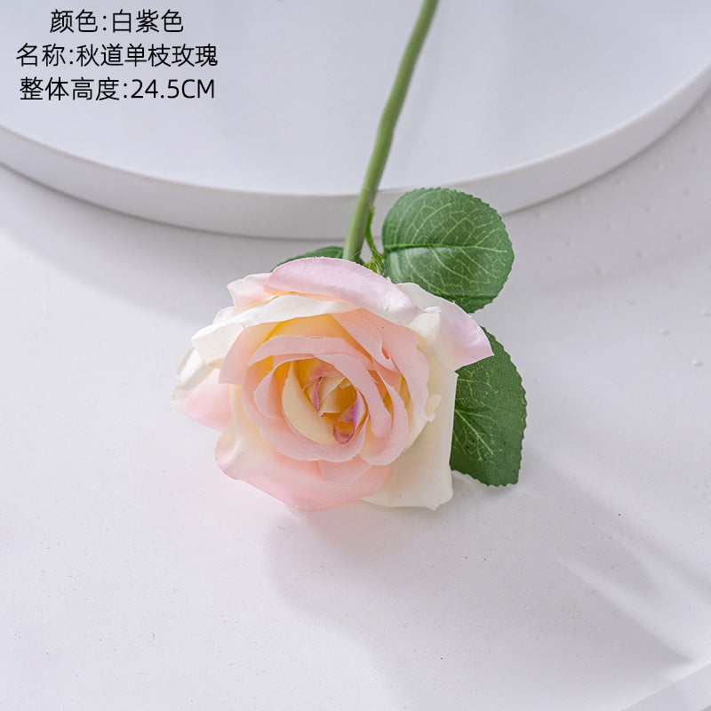 Realistic Autumn Single Stem Rose - Perfect Home Decor Accent, Wedding Bouquet, and Floral Wall Decoration - Faux Rose PJ1052