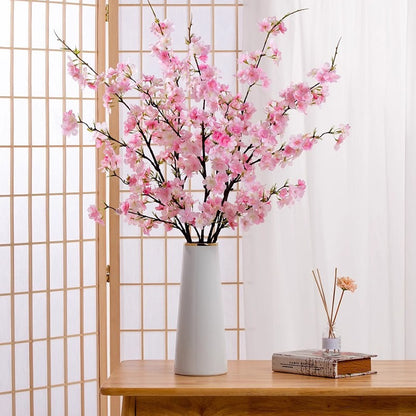 Realistic Long-Stem Cherry Blossom Artificial Flowers - Elegant Peach Blossom Table Centerpiece for Luxurious Home Decor, Perfect for Dining Tables and TV Cabinets