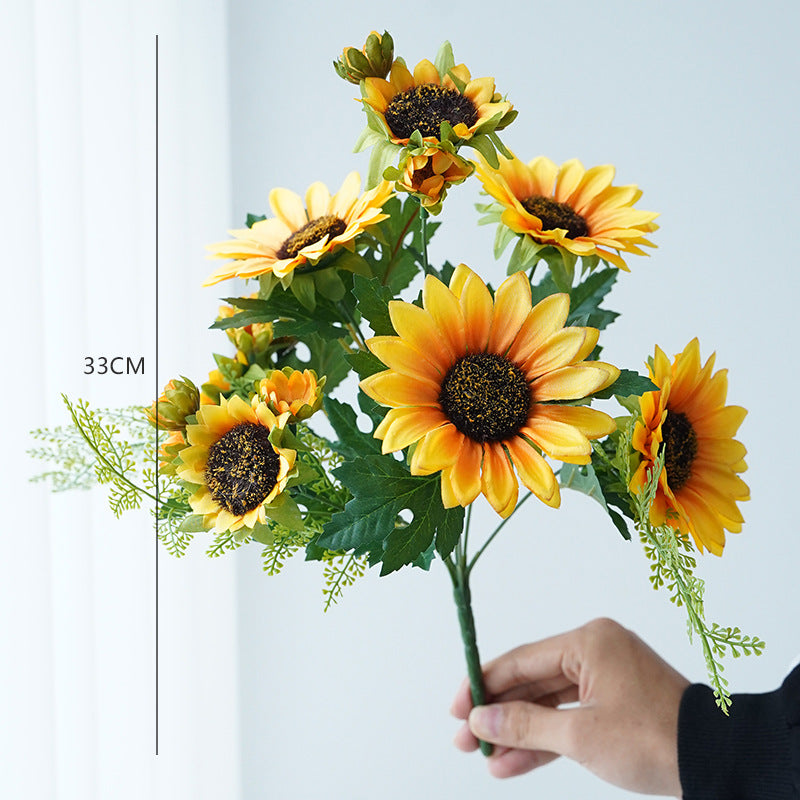 Charming Rustic Style Artificial Sunflower Bouquet - Perfect for Home Decor, Hotel Accents, and Wedding Decoration