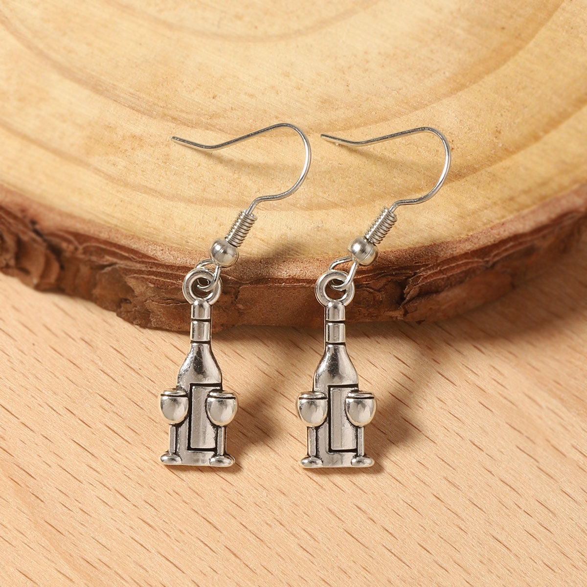 Unique Vintage Gothic-Inspired Silver Wine Bottle Drop Earrings - Hip Hop Punk Style, Perfect for Statement Fashion Lovers