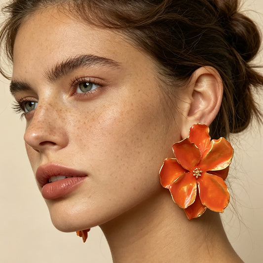 Vintage-Inspired Oversized Floral Petal Earrings for Spring and Summer - Chic, Versatile, and Eye-Catching Statement Jewelry
