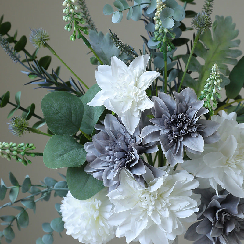 Stunning Faux Eucalyptus Dahlia Flower Bouquet Set - Perfect for Dining Tables, Outdoor Picnics, and Home Decor Accents