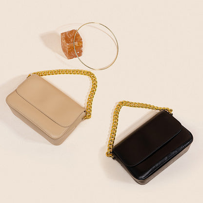 Small Chain Link Top Handle Tote Bag Versatile Shoulder Crossbody Bag Made of Genuine Waxed Cowhide Leather for Women