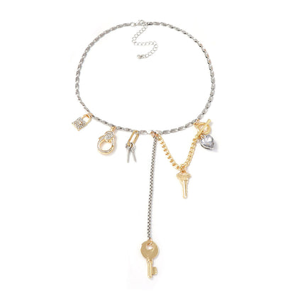 Chic Minimalist Geometric Alloy Key Lock Pendant Necklace for Women – Effortlessly Elegant and Versatile Casual Accessory