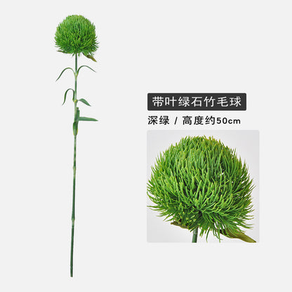 Realistic Green Dianthus Pom Pom with Leaves - Modern Soft Foam Decorative Flower Ball for Stylish Home Decor and Floral Arrangements