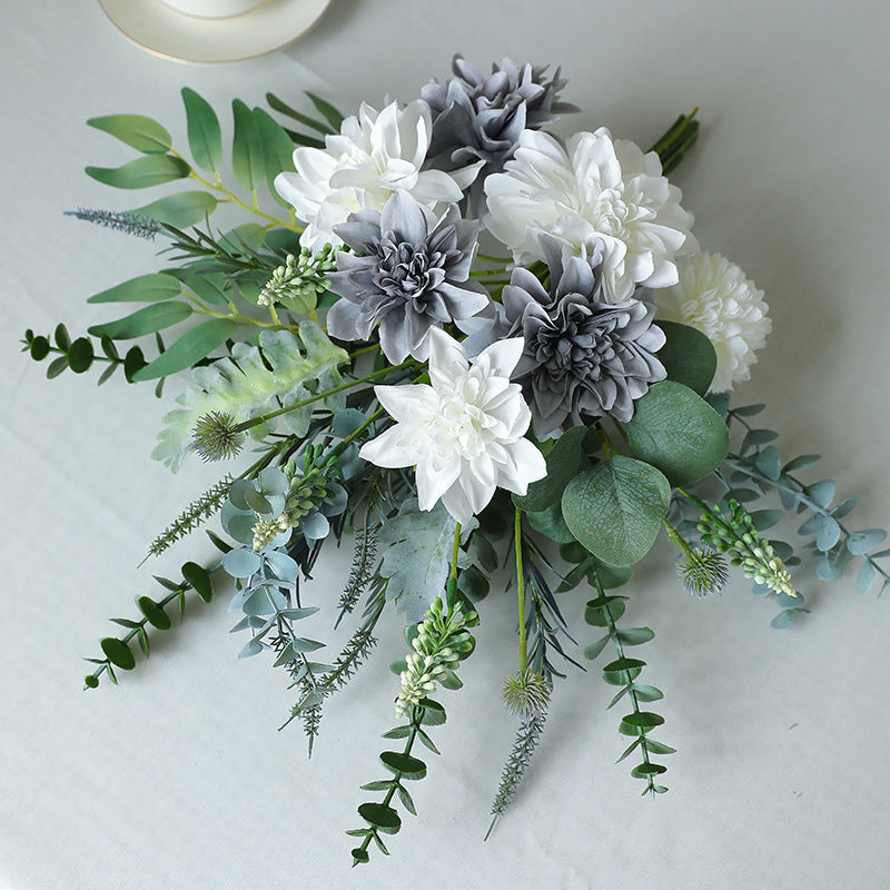 Stunning Faux Eucalyptus Dahlia Flower Bouquet Set - Perfect for Dining Tables, Outdoor Picnics, and Home Decor Accents