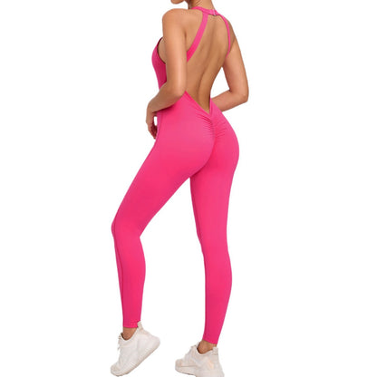 Women's Back Closure Yoga Bodysuit Peach Butt Lift Open Back Design Quick Drying One Piece Fitness Outfit for Comfort and Flexibility