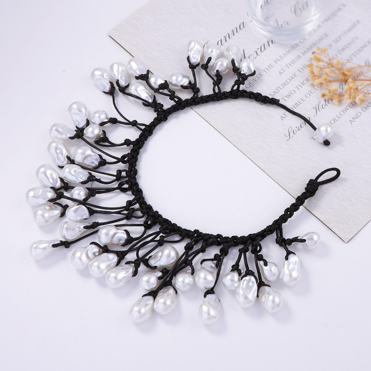Handcrafted Baroque Style Knotted Necklace with Irregular Faux Pearl Pendant - Unique Statement Piece for Elegant Necklines