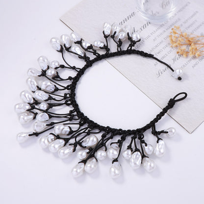 Handcrafted Baroque Style Knotted Necklace with Irregular Faux Pearl Pendant - Unique Statement Piece for Elegant Necklines