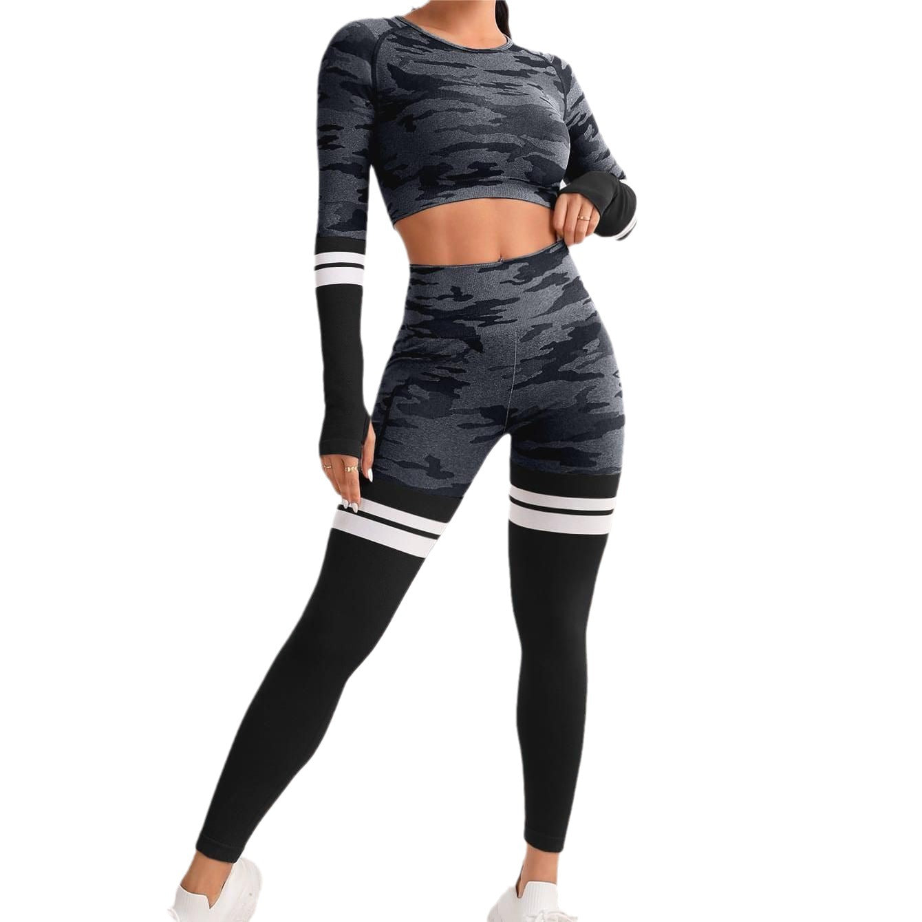 High Waisted Butt Lifting Yoga Leggings Long Sleeve Crop Top Set for Fashionable Comfort and Performance in Every Workout