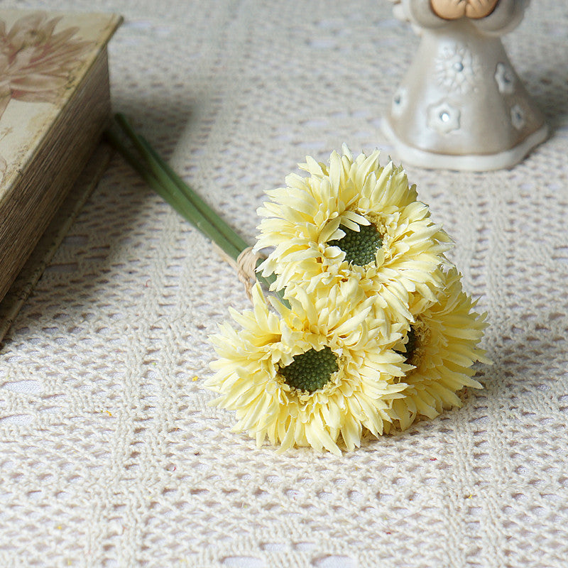 Realistic African Daisy Faux Flowers - Set of 3 Mini Textured Bouquets for Home Decor, Weddings, and Photography