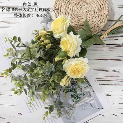 Elegant Handheld Floral Wall Decor with Artificial Roses and Eucalyptus – Perfect for Home Decor and Weddings (Model DY1-2300Y)