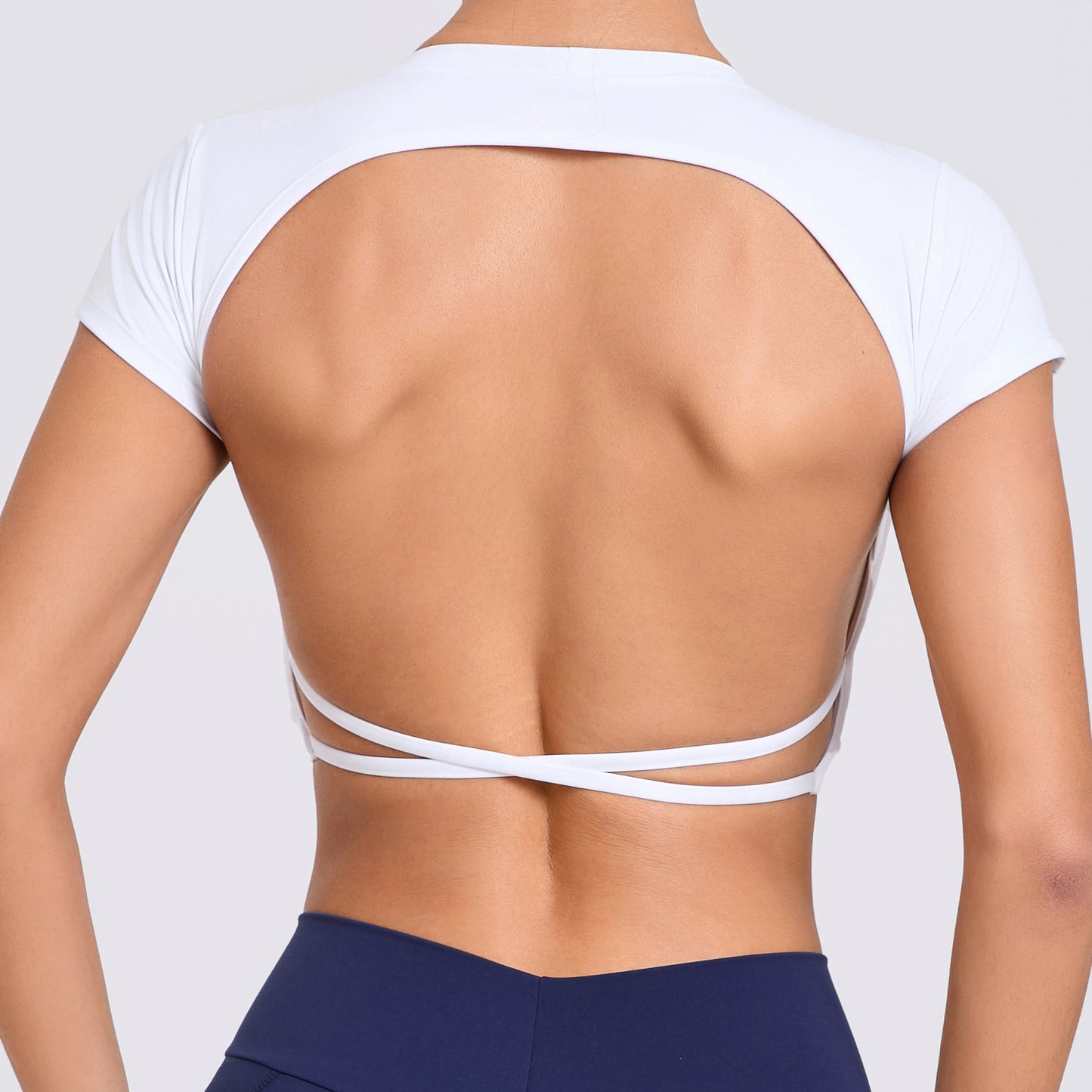 Women's Quick Dry Backless Workout T Shirt with Built In Bra Padding for Fitness and Yoga Sessions Model 71240