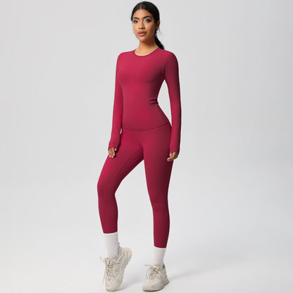 Women's High Waisted Peach Butt Yoga Set Softly Brushed Long Sleeve Top Sculpting Leggings for Intense Workouts