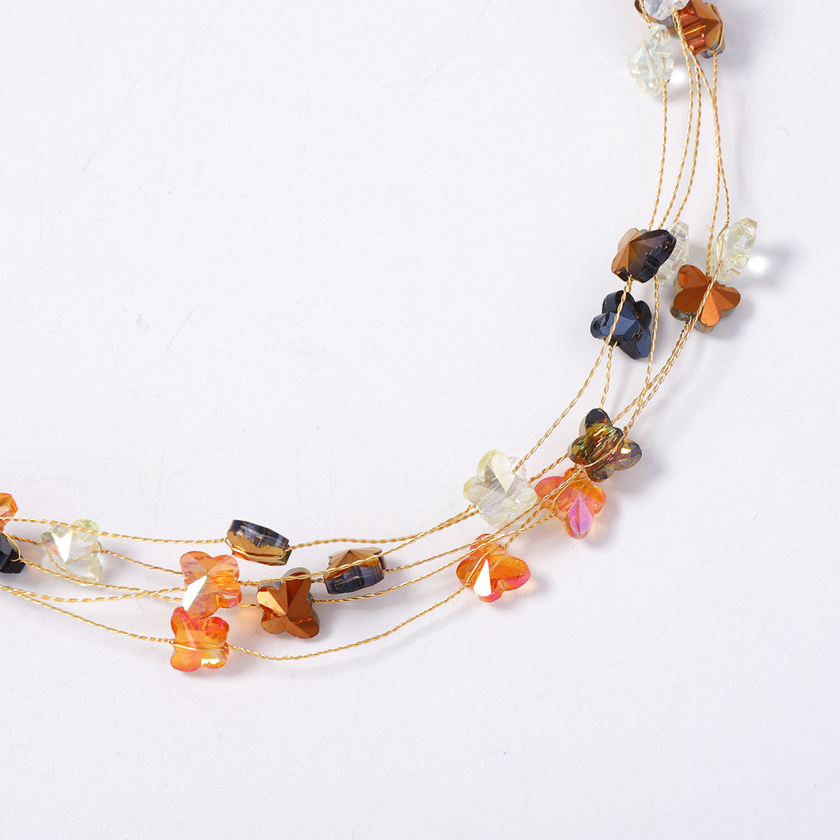 Chic Korean-Inspired Multi-Layer Handmade Woven Crystal Colorful Butterfly Flower Choker Necklace – Elevate Your Style with Fresh, Sweet Elegance!
