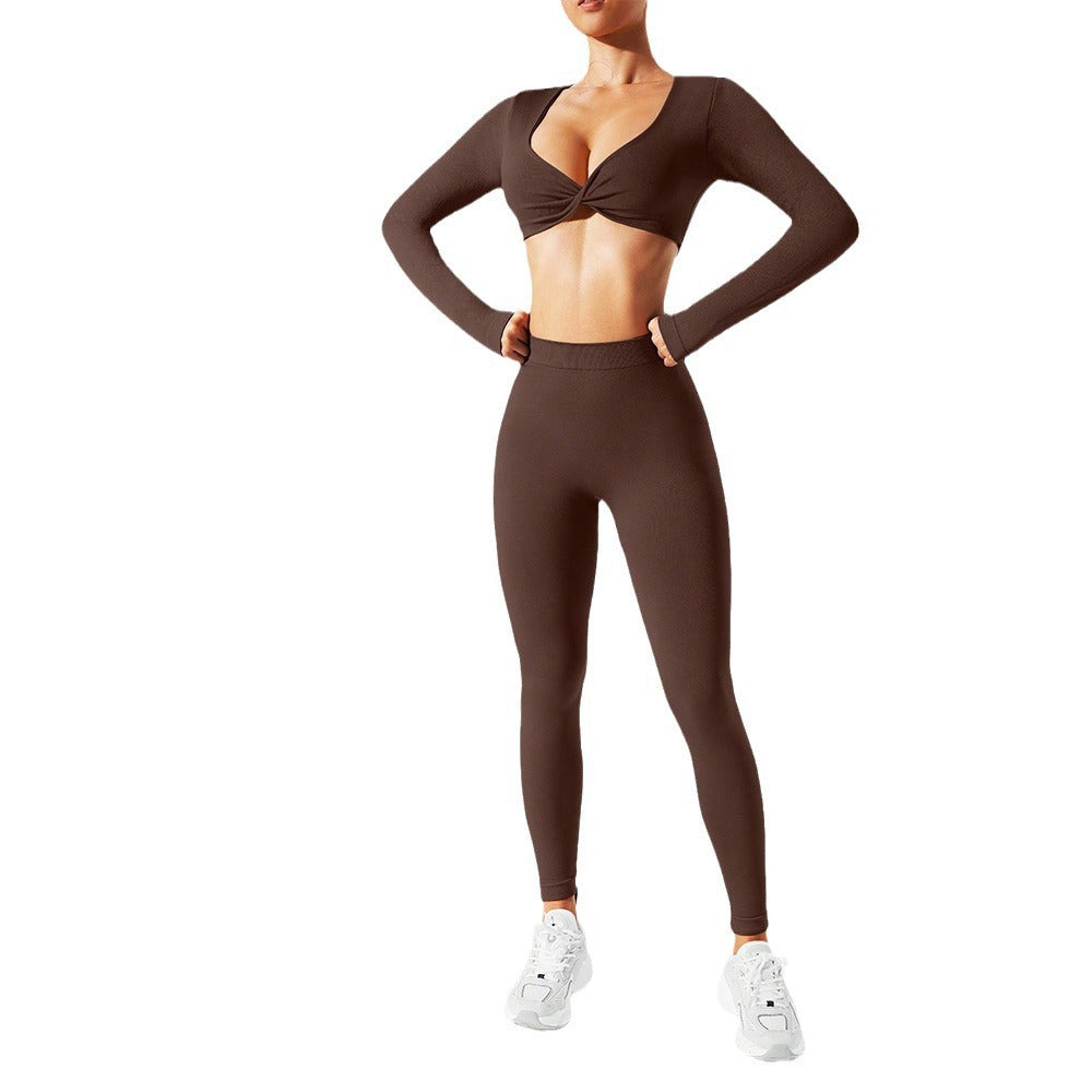 Women's Long Sleeve High Waisted Butt Lifting Yoga Set for Outdoor Sports Running and Fitness Training