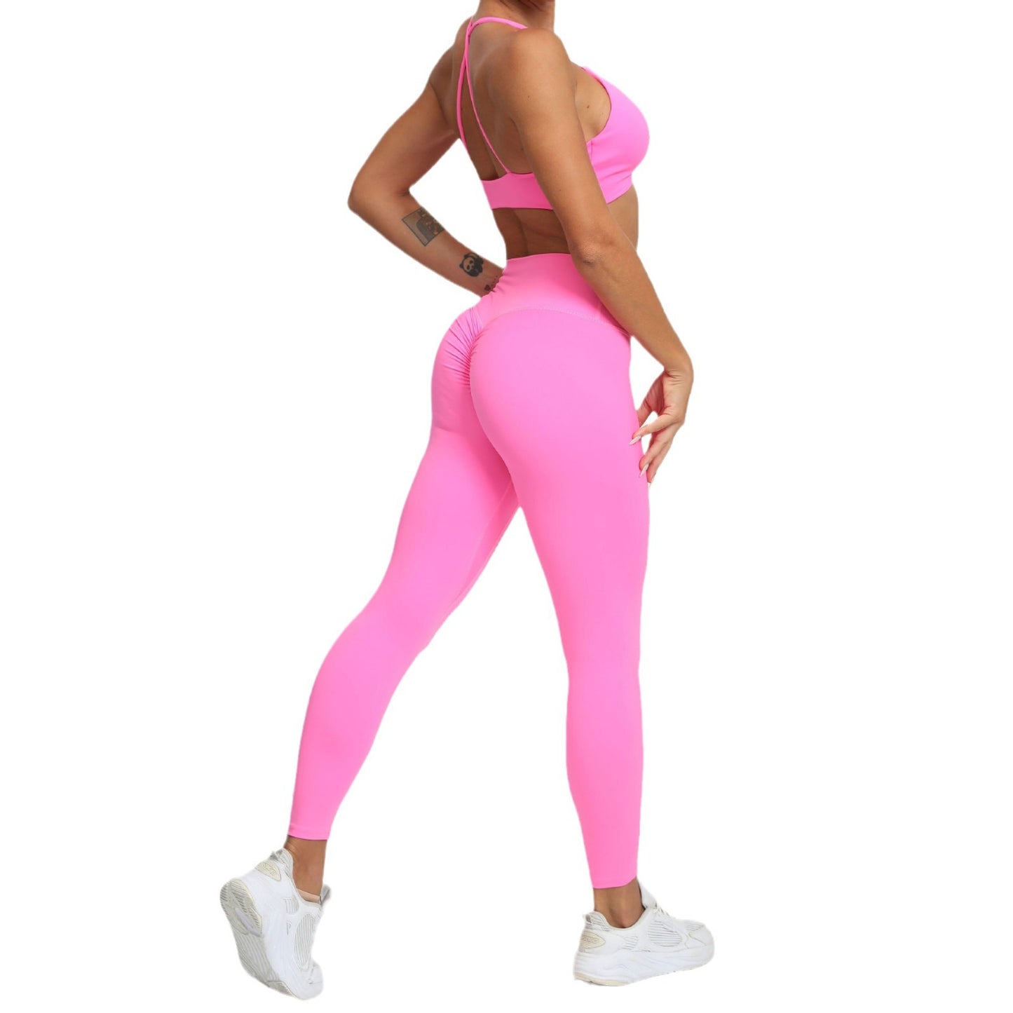 Ruched Back Sports Bra and Matching Legging Set for Running Gym Workouts and Yoga