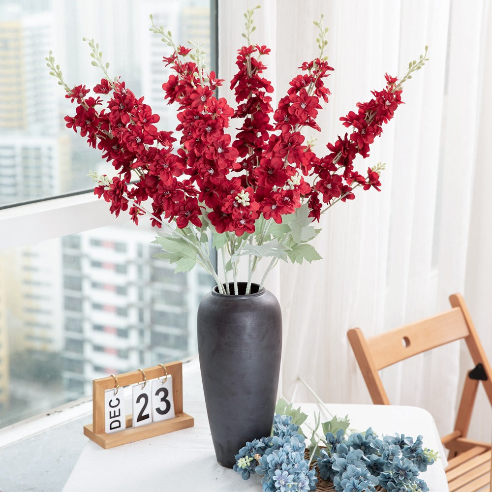 Realistic Delphinium Faux Flowers for Home Décor - Elegant Wedding Bouquet with Decorative Rose Wall Accents - INSMW93001