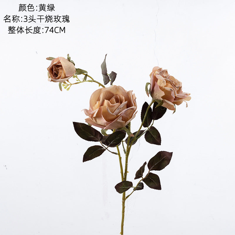 Elegant 3-Head Artificial Dried Rose Flower Bouquet for Home Decor – Trendy INS-Style Wedding Decoration – DY1-3320A