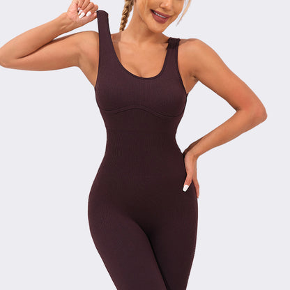 High Elastic Body Shaping Yoga Jumpsuit with Tummy Control and Butt Lift Wide Leg Bodysuit for Comfort and Performance