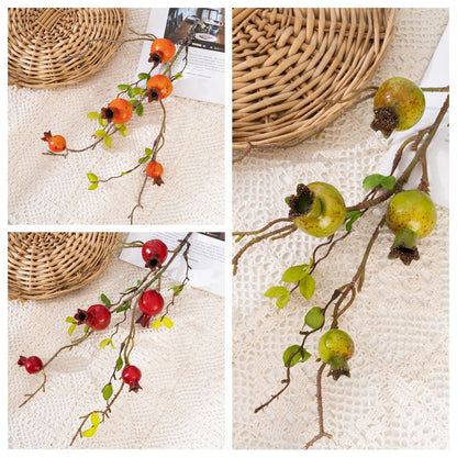 Realistic Artificial Pomegranate Dried Branches - Stunning Faux Fruit Home Decor for Elegant Floral Arrangements and Wall Displays | MW10884