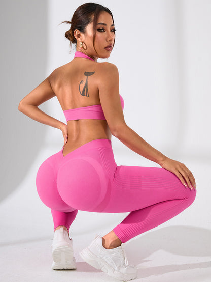 Seamless Yoga Outfit Set High Performance Sports Bra and V Cut Leggings for and Peachy Rear Lift