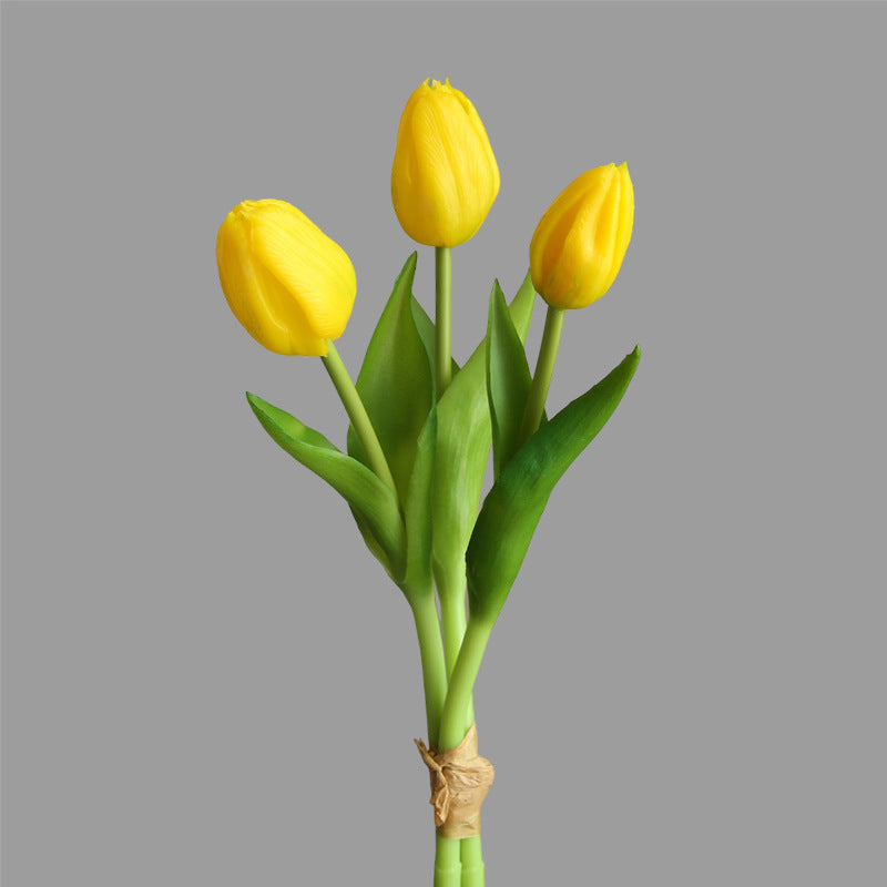 Lifelike Three-Headed Touch-Feel Tulip Indoor Home Décor - Moisture-Resistant Fake Flower Arrangement for Modern Minimalist Settings