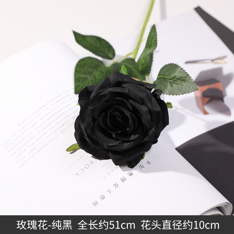 Lifelike Black Rose Artificial Flower for Home Decor - Perfect for Dark Aesthetic Photography Props and Elegant Floral Arrangements