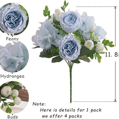 Beautifully Realistic Peony Flower Bud Bouquet for Home Décor – Perfect Silk Roses, Peonies, and Daisies Arrangement for Elegant Vase Display