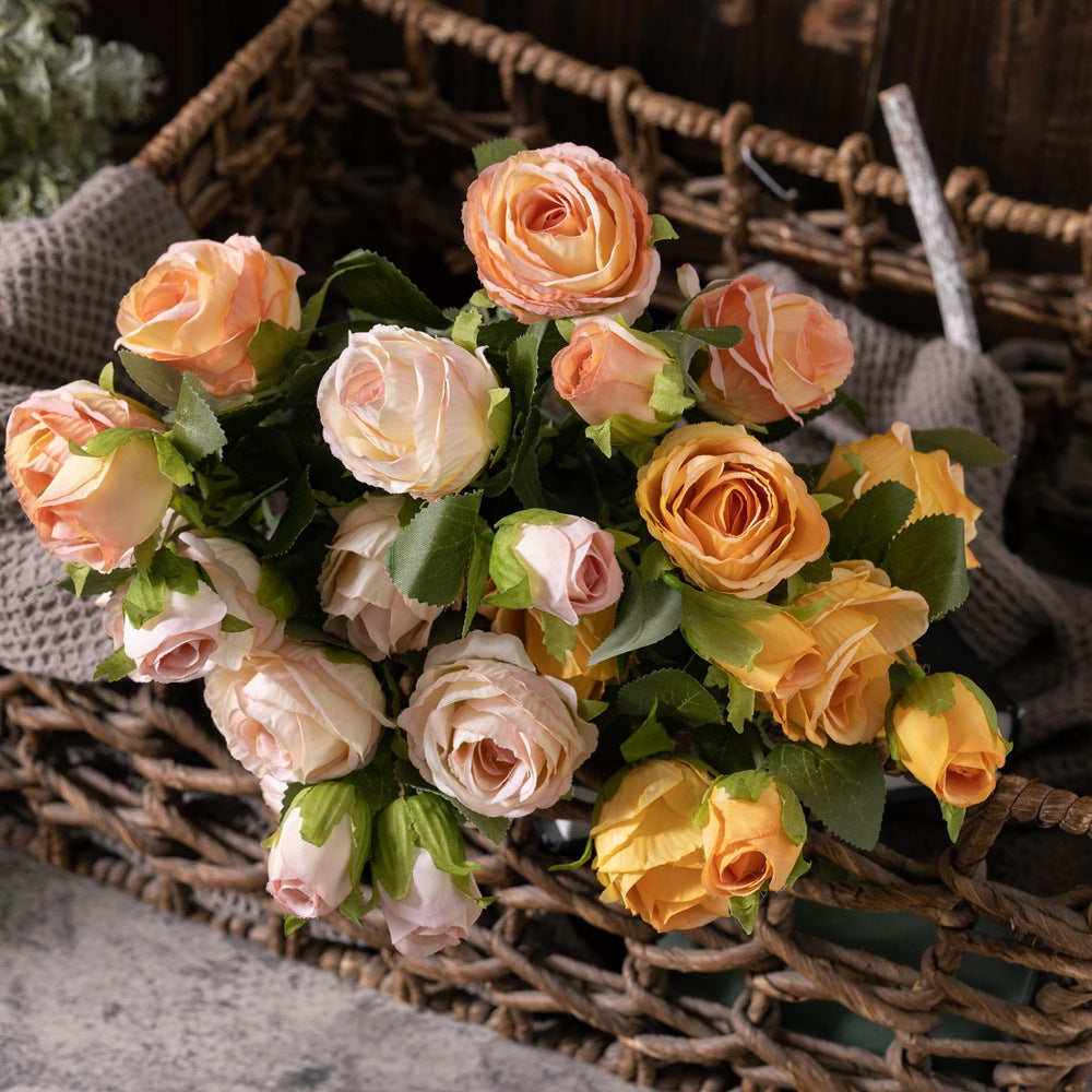 Realistic Three-Headed Miniature Rose Artificial Flower Arrangement for Home Décor and Wedding Celebrations - Perfect for Lasting Beauty (Model MW66009)