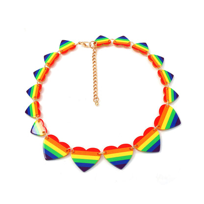 Chic Minimalist Acrylic Rainbow Heart Patchwork Necklace - Unique Collarbone Chain Jewelry for Women