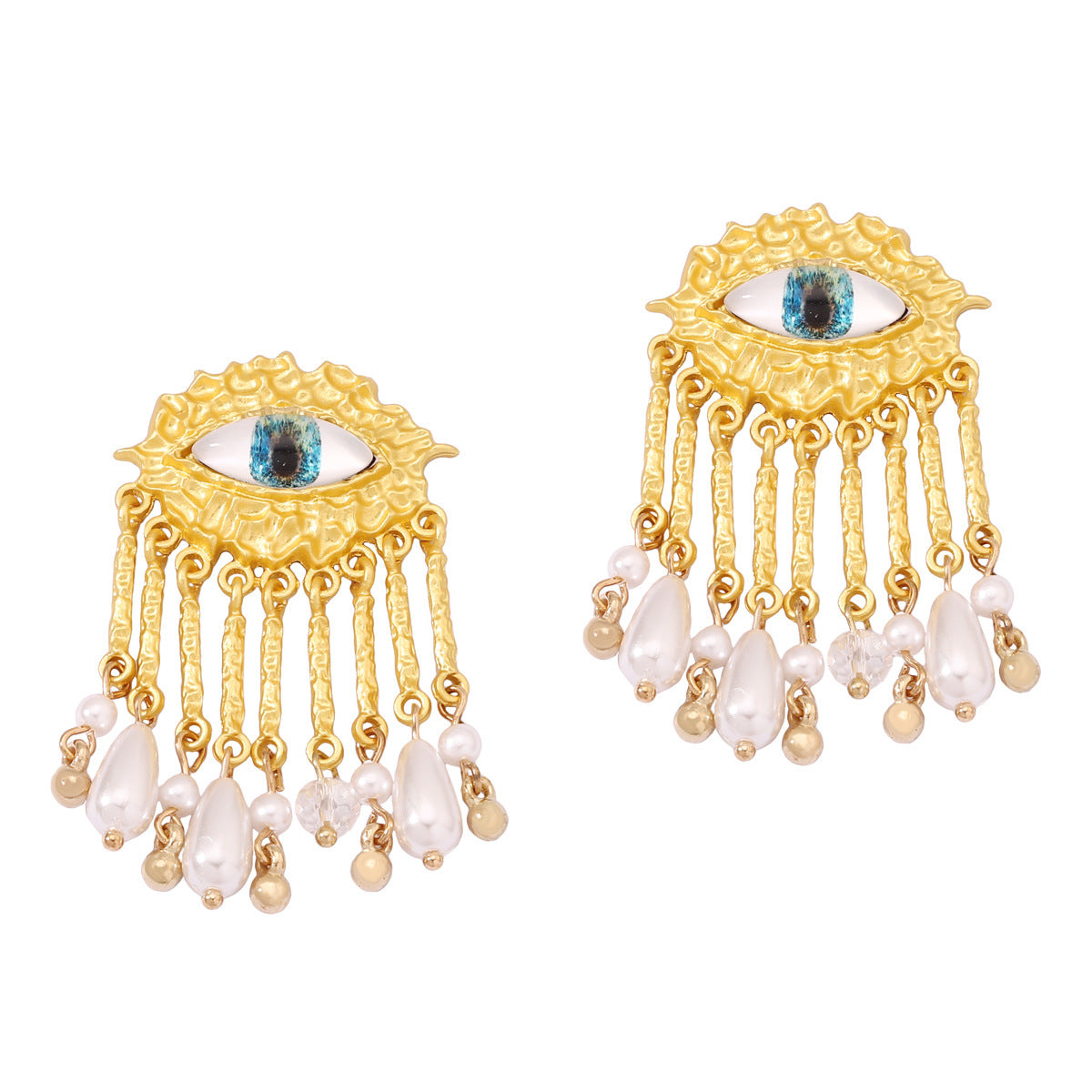 Chic Geometric Pearl Tassel Earrings with Eye Design - Elevate Your Style with Unique Textures and Stunning Elegance for Women