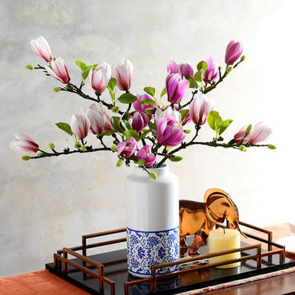 Realistic 3D Touch Magnolia Blossom Flower – Stunning Faux Floral Decor for Living Room and Dining Table Centerpiece