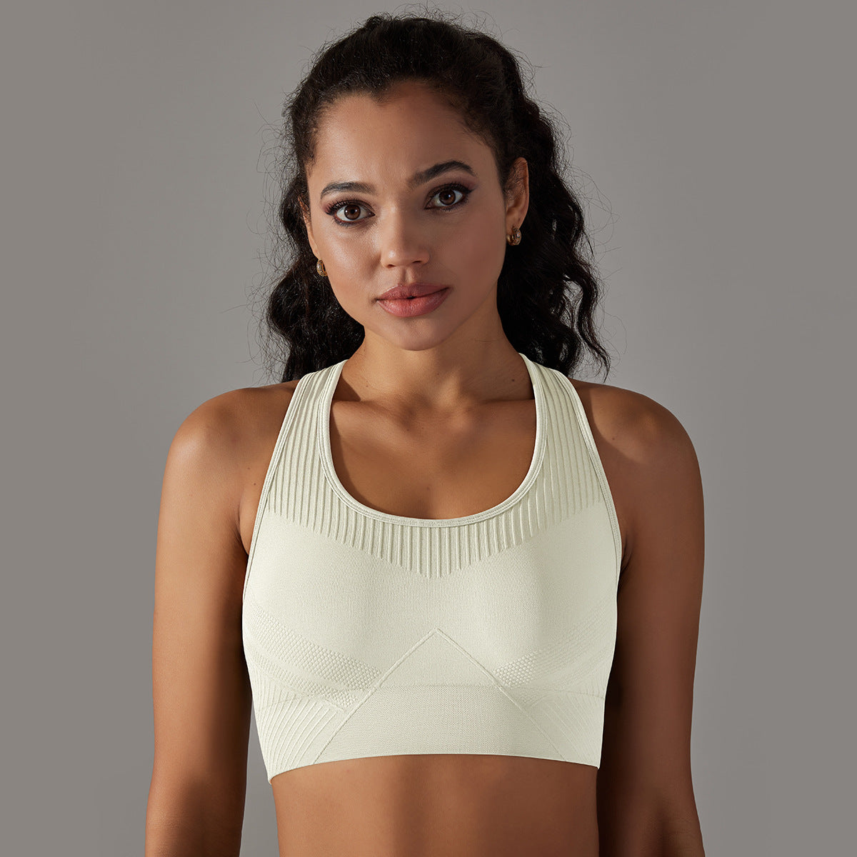 Seamless Jacquard Knit Yoga Top with Racerback Women's Breathable Shockproof Sports Bra for Fitness Comfort