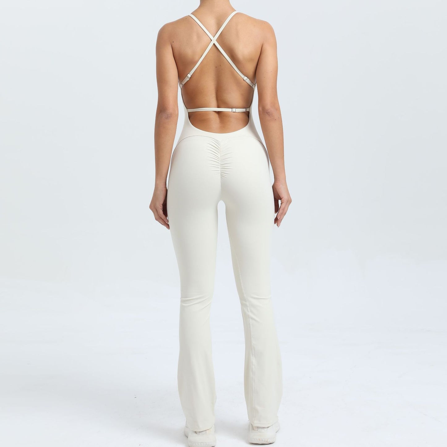 Adjustable Strap Beautiful Back Bodysuit for Peach Butt Yoga Jumpsuit and Fitness Wear with Flared Legs for Comfort and Flexibility