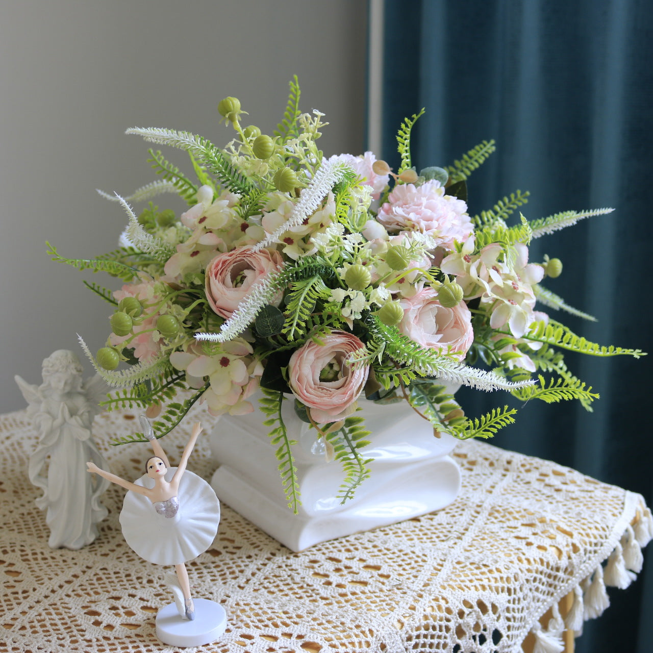 Lifelike Faux Flower Arrangement Set with Peony, Hydrangea, and Dogtail Grass - Perfect Home Decor and Photography Prop