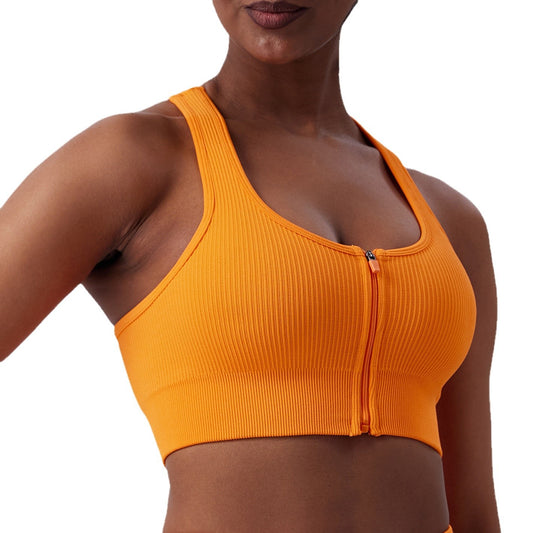 Seamless Yoga Outfit with Zippered Back Sports Bra for Outdoor Workouts and Fitness Activities