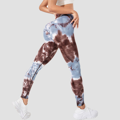 Seamless Tie Dye High Waisted Yoga Leggings for Women Butt Lifting Peach Shaped Fitness Tights for Gym and Everyday Wear 3 4 Length