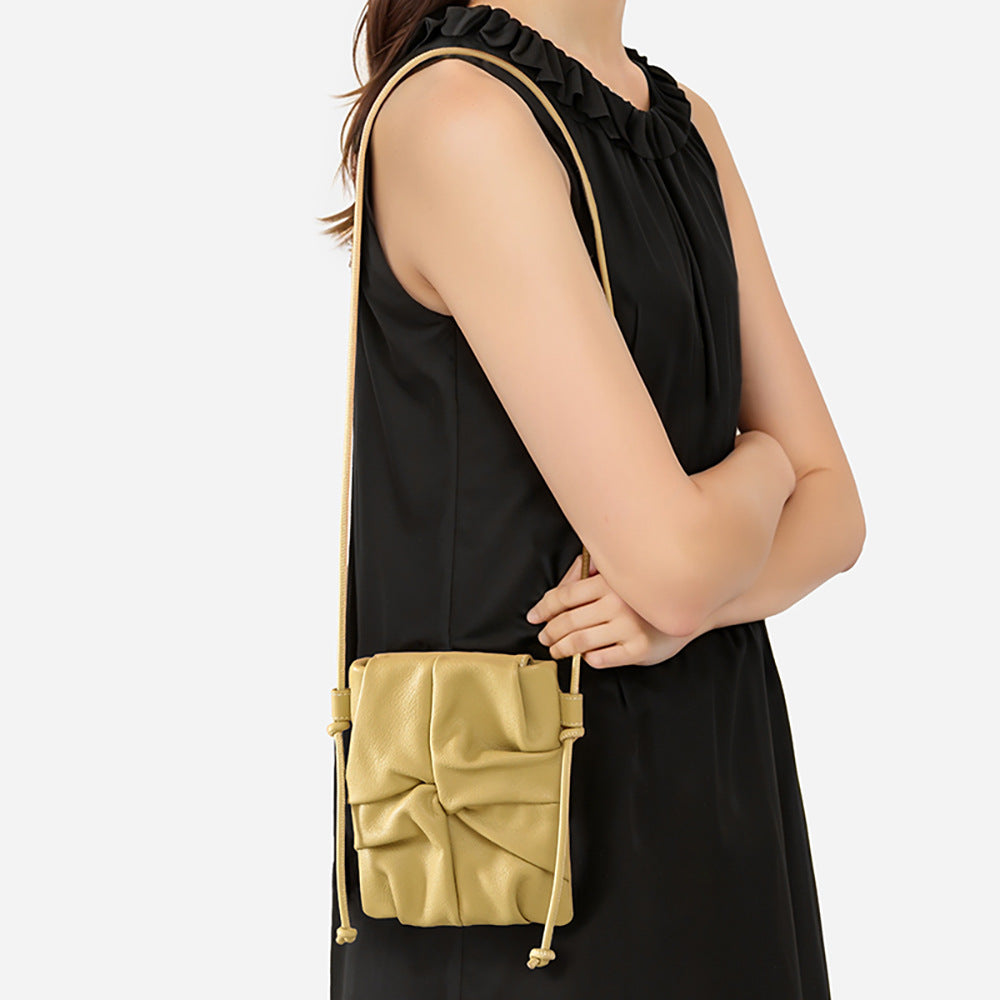 Elegant Spring Summer Genuine Leather Wrinkled Crossbody Bag for Women Unique Mini Design Minimalist Grain Cowhide Shoulder Bag