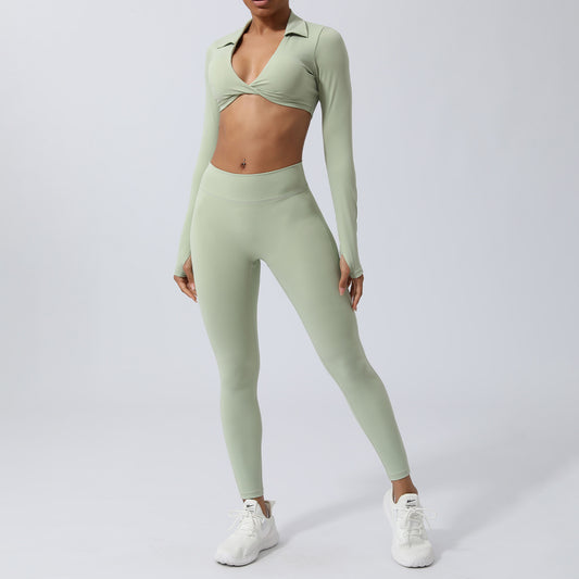 High Waisted Sculpting Yoga Pants and Quick Dry Long Sleeve T Shirt Fitness Set with Built In Bra for Comfort During Workouts