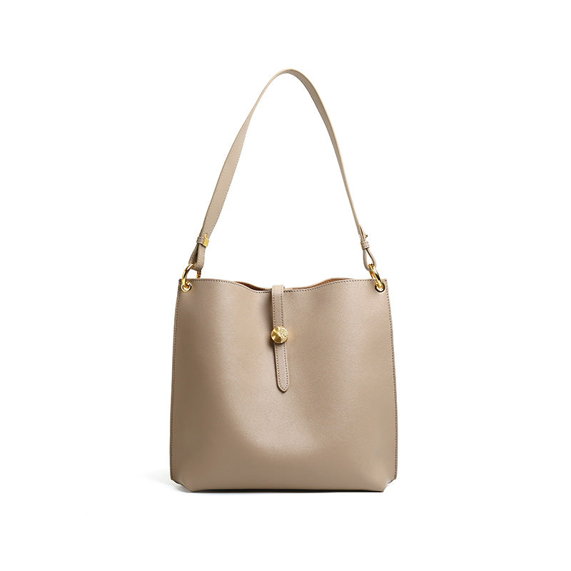 Elegant Women's Autumn Large Capacity Mother and Child Bag Unique Design Genuine Leather Shoulder and Handheld Bucket Bag for Fashion Forward Women