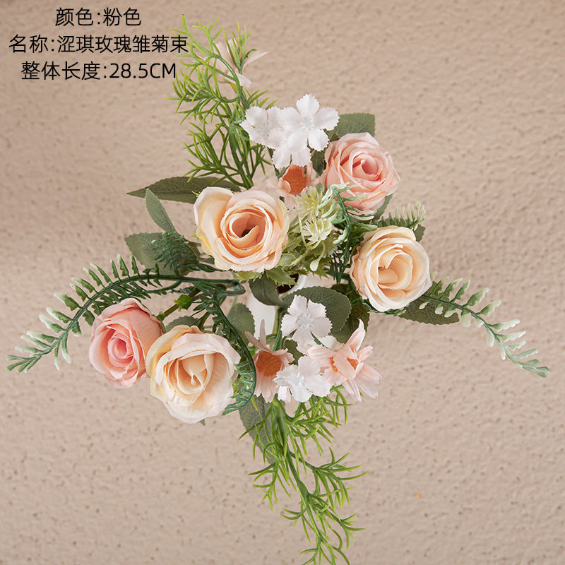 Charming Rose and Daisy Bouquet for Home Decor | Elegant Faux Flowers for Weddings and Events - Perfect for INS Aesthetic | Model MW66794