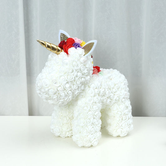 Beautifully Crafted Faux Flower Unicorn Bear: A Stunning Gift of PE Foam Rose Teddy Bear for Girlfriends - Perfect for Birthdays, Valentine's Day, and Eternal Love