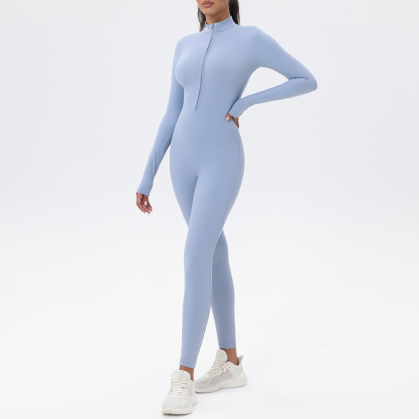 High Performance Zip Up Long Sleeve Yoga Jumpsuit for Intense Fitness and Workout Sessions Comfortable and Stretchable Bodysuit