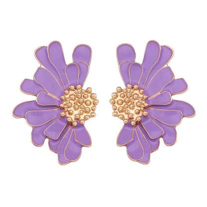 Alloy Enamel Floral Earrings - Stylish and Simple Flower Studs for a Fresh Accessory Look
