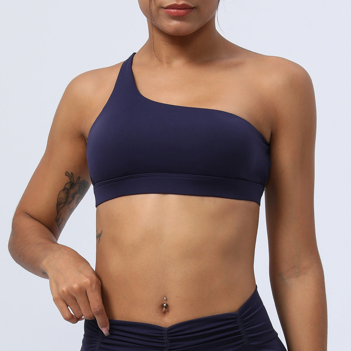 Women's Asymmetrical One Shoulder Sports Bra Yoga Running and Fitness Top with Quick Dry Fabric and Beautiful Back Design