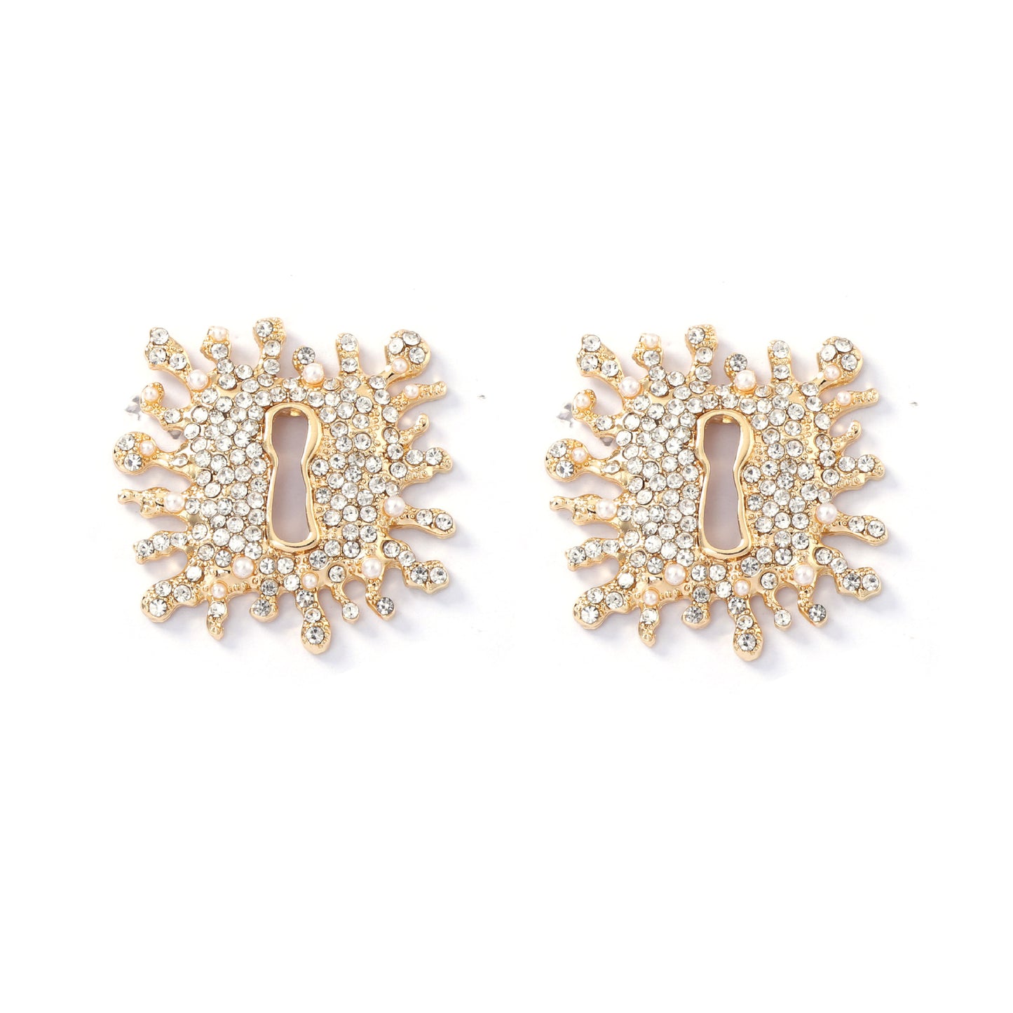 Elegant French Vintage-Inspired Alloy Earrings with Full Rhinestone Lock and Keyhole Detail – Chic, Lightweight Luxury for Stylish Women