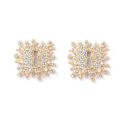 Elegant French Vintage-Inspired Alloy Earrings with Full Rhinestone Lock and Keyhole Detail – Chic, Lightweight Luxury for Stylish Women