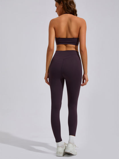 High Waisted Women's Yoga Set Tight Fitting Running and Pilates Outfit with Strappy Back Design for Comfort and Support