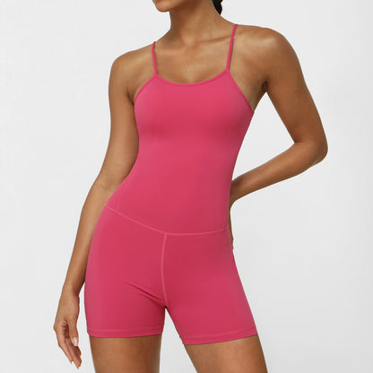 Cross Back Yoga Jumpsuit with Butt Lifting Design and Tummy Control Comfortable Activewear with Built in Bra Pads for Support